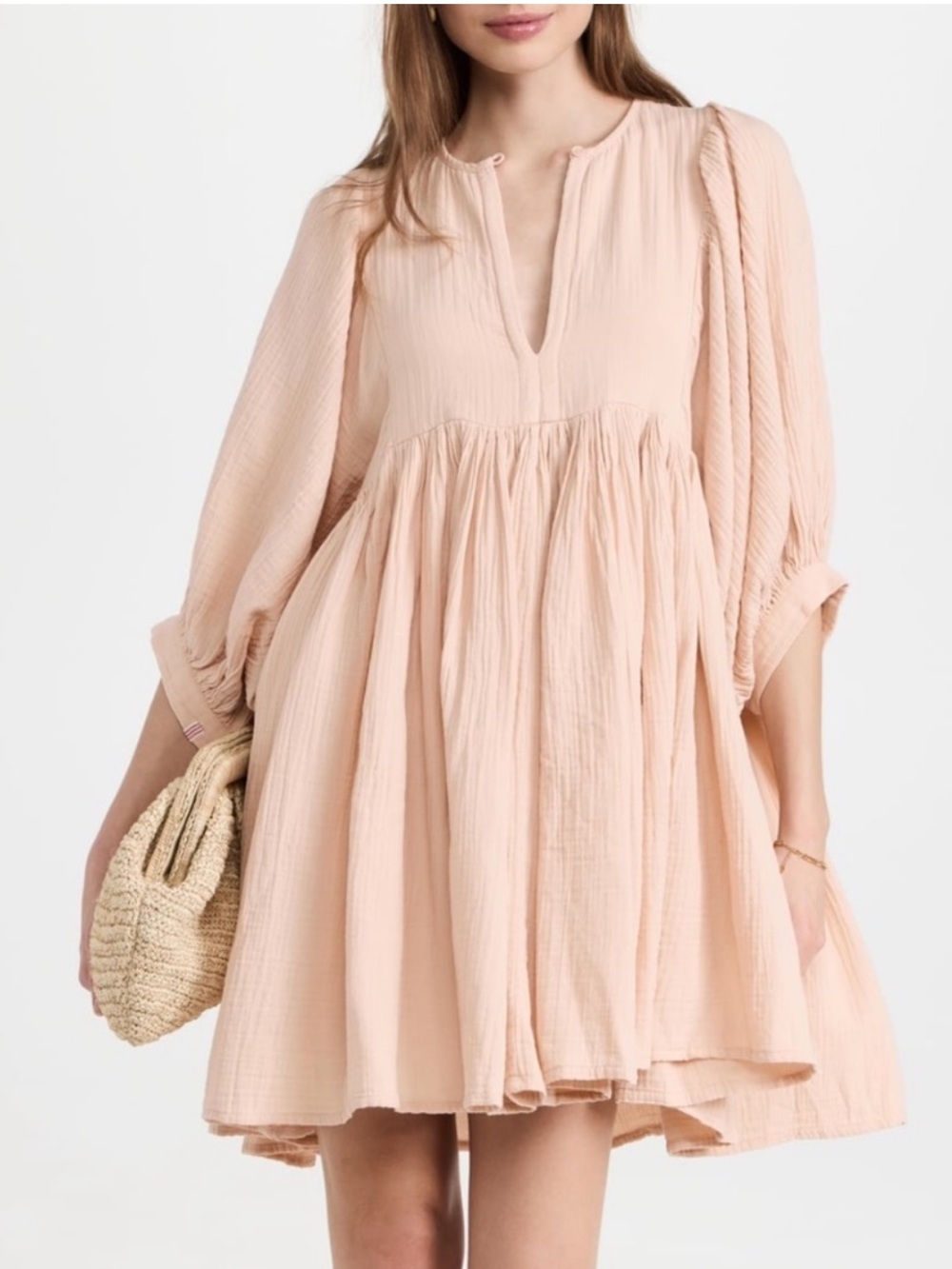 Sundry Boho Tunic Gauze Mini Dress Cream Size Medium